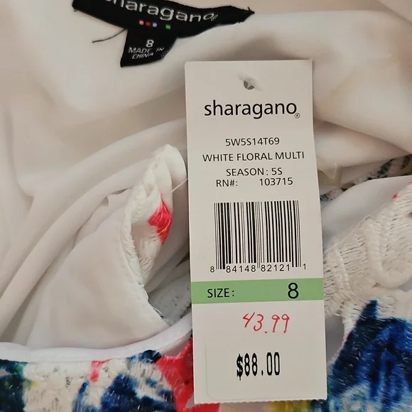 Sharagano Watercolor White Lace Sheath Dress Women's 8 Rainbow Vibrant Artsy NWT - Picture 7 of 9